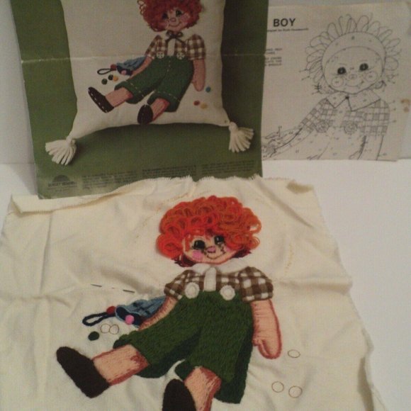 Vintage Sunset Stitchery Carrot Top Boy Pillow 2926 Almost Complete w/ Defects - Picture 1 of 4